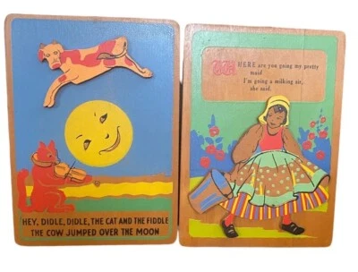 Lote De Colección Rima Infantil 3d Madera Pintada Placa Arte De Pared Hey Diddle Ordeño Criada Foto 1 de 4