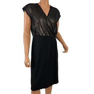 Narciso Rodriguez for Design Nation Faux Wrap Black Gold Sequin Dress - Size M - Bild 1 von 11
