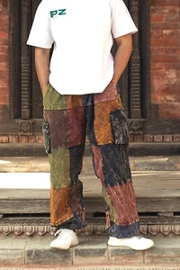 Unisex Hippie Patchwork Drawstring Pants |Summer Festival Boho Handmade Trousers - Picture 1 of 4