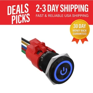 High-Quality 19mm Push Button Switch with LED Indicator - Durable Black Alloy - Picture 1 of 9