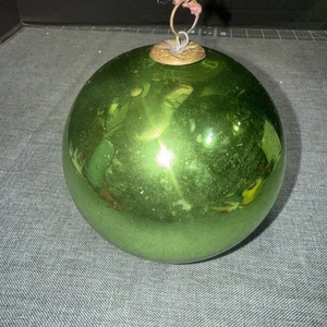 Large Green glass Kugel Christmas Ornament. Early 1900s  German Heavy Sphere 5” - Picture 1 of 3