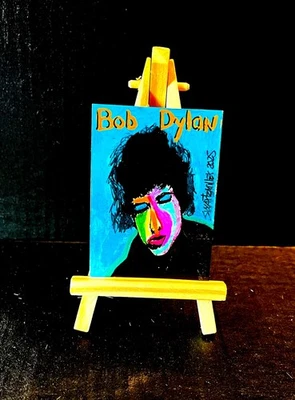 colorful BOB DYLAN POP ART PAINTING 2.5 X 3.5 ACEO Original SWARTZMILLER DNA new - Image 1 of 4