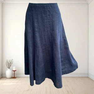 Kew Navy Blue 100% Linen Flared Midi Skirt Size 12 - Picture 1 of 2
