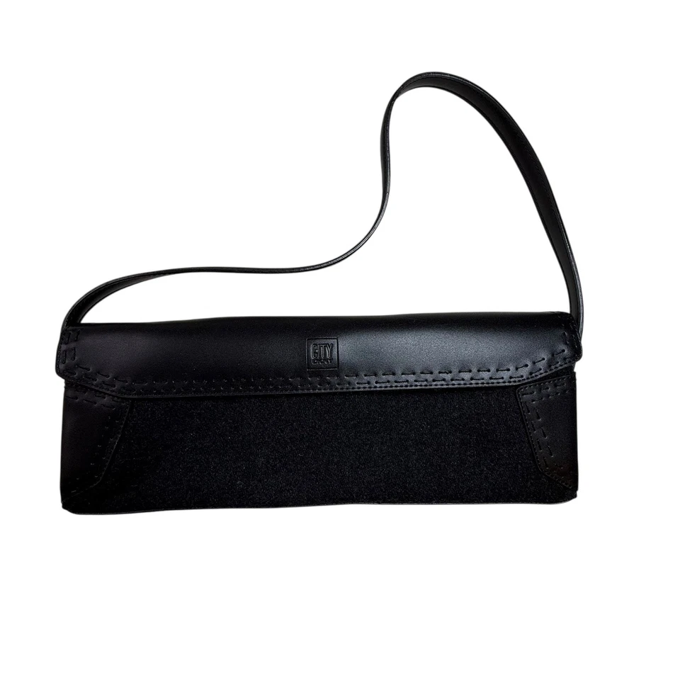 City by DKNY Black Faux Leather Fabric Clutch Shoulder Bag - Image 1 of 4
