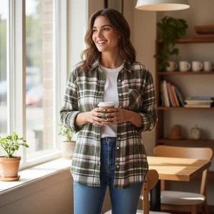 Gap Boyfriend Fit kariertes Flanellhemd grün pink Damen M 100 % Baumwolle Y2K gebraucht, in einwandfreiem Zustand - Bild 1 von 4