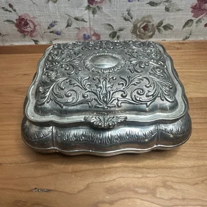 Antigua caja de baratijas de joyería estilo victoriano enchapada en plata - Imagen 1 de 7