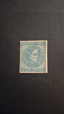 # CSA 6 1862 5c Estampilla de los Estados Confederados: Presidente Jefferson Davis Como Nueva SIN USAR  Foto 1 de 2