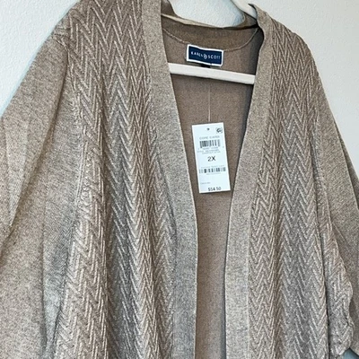 Cárdigan Karen Scott Frente Abierto Talla 2X Castaño Jaspeado Beige Texturizado Tejido Nuevo con Etiquetas Foto 1 de 4