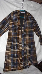 SUSAN GARVER, TEAL, TAUPE & WHITE, DESIGNS, OPEN CARDIGAN. SZ M BUST 40" DISPLAY - Picture 1 of 5