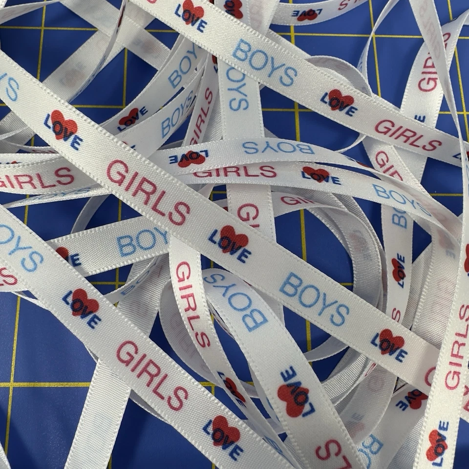 Girls Love Boys Love Girls Satin Ribbon 12yds+ Doll Child Trim Pigtails Bows New - Image 1 of 4