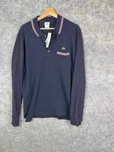Lacoste Polo Shirt Men’s 7 Rugby Long Sleeve Classic For Blue Red Striped XL - Picture 1 of 7