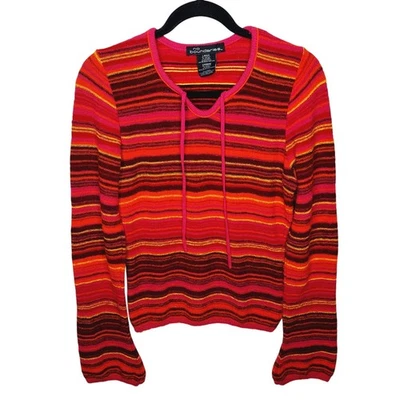 Suéter listrado vintage anos 90 Y2K sem limites arco-íris manga longa grunge grande - Imagem 1 de 4