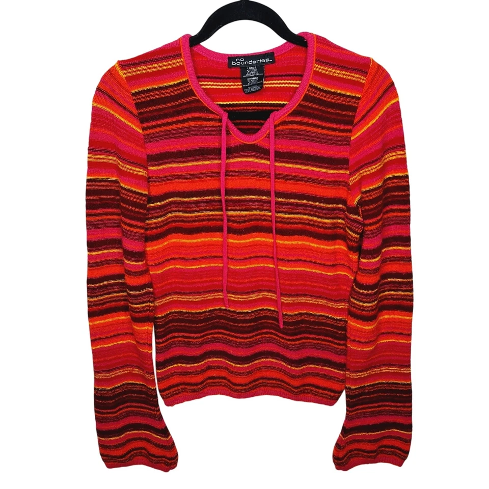 Suéter Vintage Años 90 Y2K Rayas Sin Límites Arco Iris Manga Larga Grunge Grande Foto 1 de 4