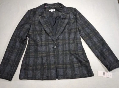 Blazer NANETTE para mujer negro y gris cuello a cuadros 1 botón manga larga talla 10 nuevo con etiquetas Foto 1 de 4