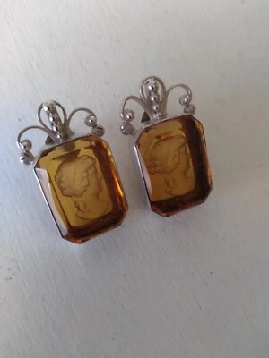 Sterling Silver Intaglio Cameo earrings Vintage - Image 1 of 4