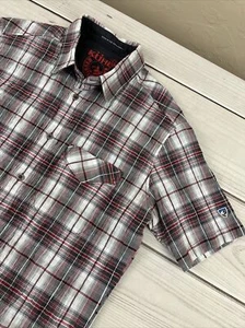 Camisa Kuhl Para Hombre M Seersucker Acanalada Roja Negra A Cuadros Elástica Metal Abotonada - Imagen 1 de 12