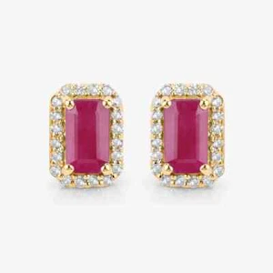 1.59 Ct Ruby & Natural Diamond Prong Earrings 14k Solid Yellow Gold - Picture 1 of 4