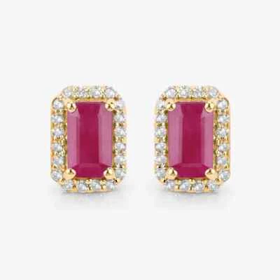 1.59 Ct Ruby & Natural Diamond Prong Earrings 14k Solid Yellow Gold - Image 1 of 4