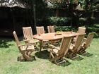 9-Piece Outdoor Teak Dining Set: 94? Oval Ext Table, 8 Reclining Arm Chairs Wraw