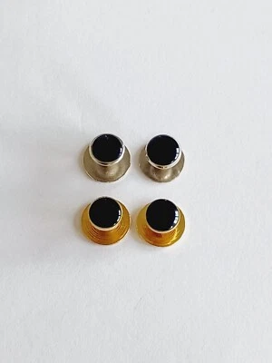 Conjunto Camisa Esmoquin Gemelos Botón Redondo Negro en Tono Plateado y Tono Dorado Foto 1 de 4