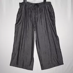 LuLaRoe Dianne Pants 2XL Women Paper Bag Wide Leg Chambray Gray Black Pocket NWT - Picture 1 of 8