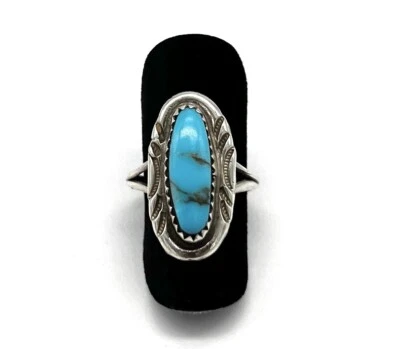 835/- Silberring, Türkis, Cabochon, Muster, Gr. 53, Vintage, guter Zustand. - Bild 1 von 2