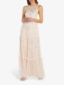 Adrianna Papell Beaded Tiered Gown in Flaxen - Picture 1 of 4