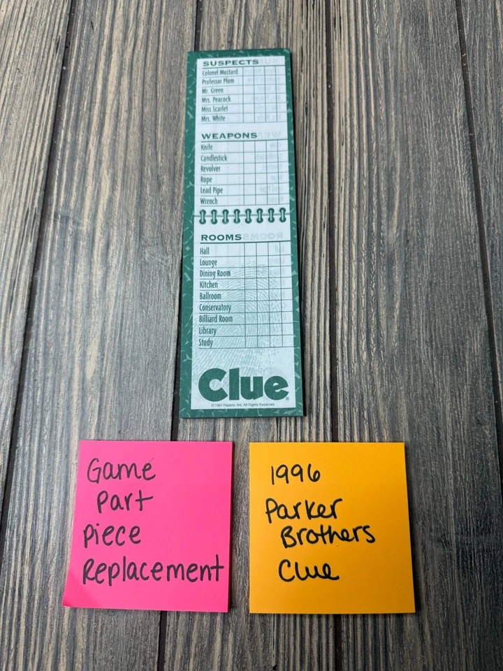 Clue Game Replacement Score Pad 1996 Parker Brothers Board Game - Image 1 of 3
