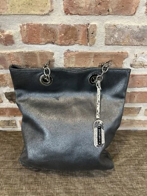 Cynthia Rowley, Metallic Crackle Gray/Tote Bag Genuine Suede Leather Large Purse - Image 1 of 4