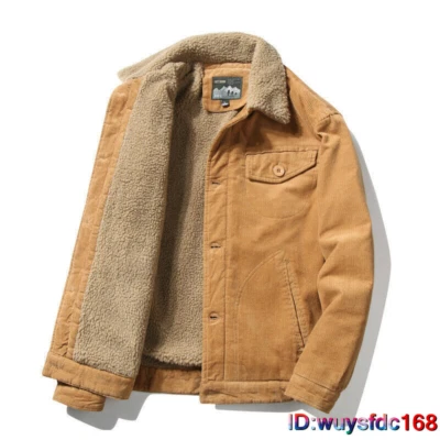 Men's Retro Corduroy Sherpa Trrucker Jacket Fur Fleece Lined Classic Coat - Image 1 of 4