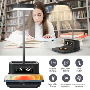 LED Desk Lamp with Wireless Charger,Pen Holder,Clock,3 Modes,Dimming,Touch Lamp - Picture 1 of 14