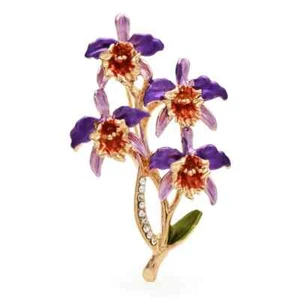 Women Enamel Flower Brooches Rhinestone  Retro Flower Office Party Brooch Pin - Picture 1 of 5