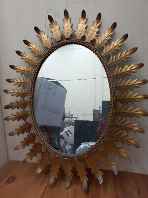 Antiguo Espejo Sol Ovalado, Con Hojas Metalicas, 76 Cm • 75€