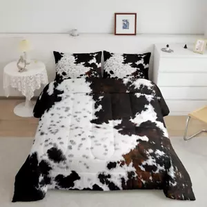 Cow Fur Comforter Set Full Size White Black Brown Cowhide Bedding Set 3Pcs for K - Picture 1 of 5