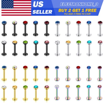 10Pcs 16G Labret Lip Monroe Ring Surgical Steel Lip Helix Stud Earrings Piercing - Image 1 of 4