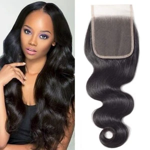 8 Inch 4X4 Lace Closure Brazilian Virgin Human Hair Body Wave Natural Color - Picture 1 of 9