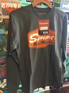 Simms Fishing Products long sleeve logo Gunmetal T-Shirt Medium (runs small) - Picture 1 of 3