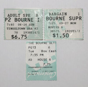 THE BOURNE IDENTITY, BOURNE SUPREMACY, BOURNE ULTIMATUM Movie Tickets Lot