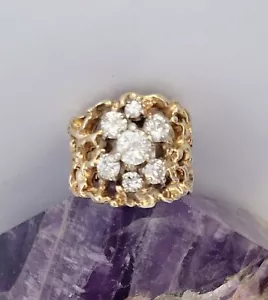 HEAVY 13.52 Gram 14kt Yellow Gold Honeycomb Diamond Ring GORGEOUS - Picture 1 of 13