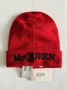 Alexander McQueen Logo Cashmere Beanie NWT Red $330 Sz L - Picture 1 of 3