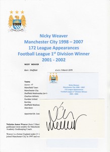 NICKY WEAVER MANCHESTER CITY 1998-2007 ORIGINAL AUTOGRAPH CUTTING/CARD