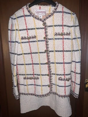 Castleberry VTG Ivory Cream Multi-colored Boucle 2pc Women’s Suit Size 10 USA - Image 1 of 4