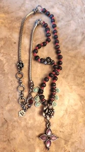 Quirky Lucky Brand Charm Floral Silver Tone Bohemian Beaded 18" Necklace  - Picture 1 of 9