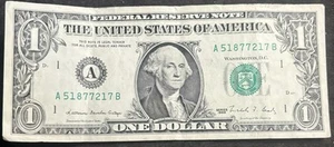 1988 Boston $1 Bill Full House Theee Of A Kind 7’s Double 1’s Fancy Numbers Note - Picture 1 of 2