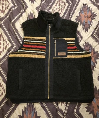 Pendleton Ridgeline Berber Fleece Vest Full Zip Sherpa Striped Black Mens 2XL - Image 1 of 4