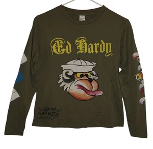 Ed Hardy Kids Shirt Size 10 Monkey Olive NEW with TAGS - Picture 1 of 6