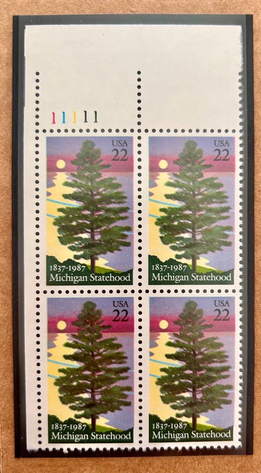 Scott #2246,  Michigan Statehood, 1987 22¢ US Block (4), MNH, OG, VF/XF, Plate # - Image 1 of 1