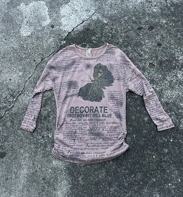 Camiseta vintage de malla con estampado floral para mujer mediana transparente manga larga Y2K mariposa Foto 1 de 4