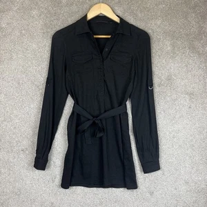 Elie Tahari Dress Womens Extra Small Black Linen Blend Long Sleeve Belted- 2947* - Picture 1 of 9