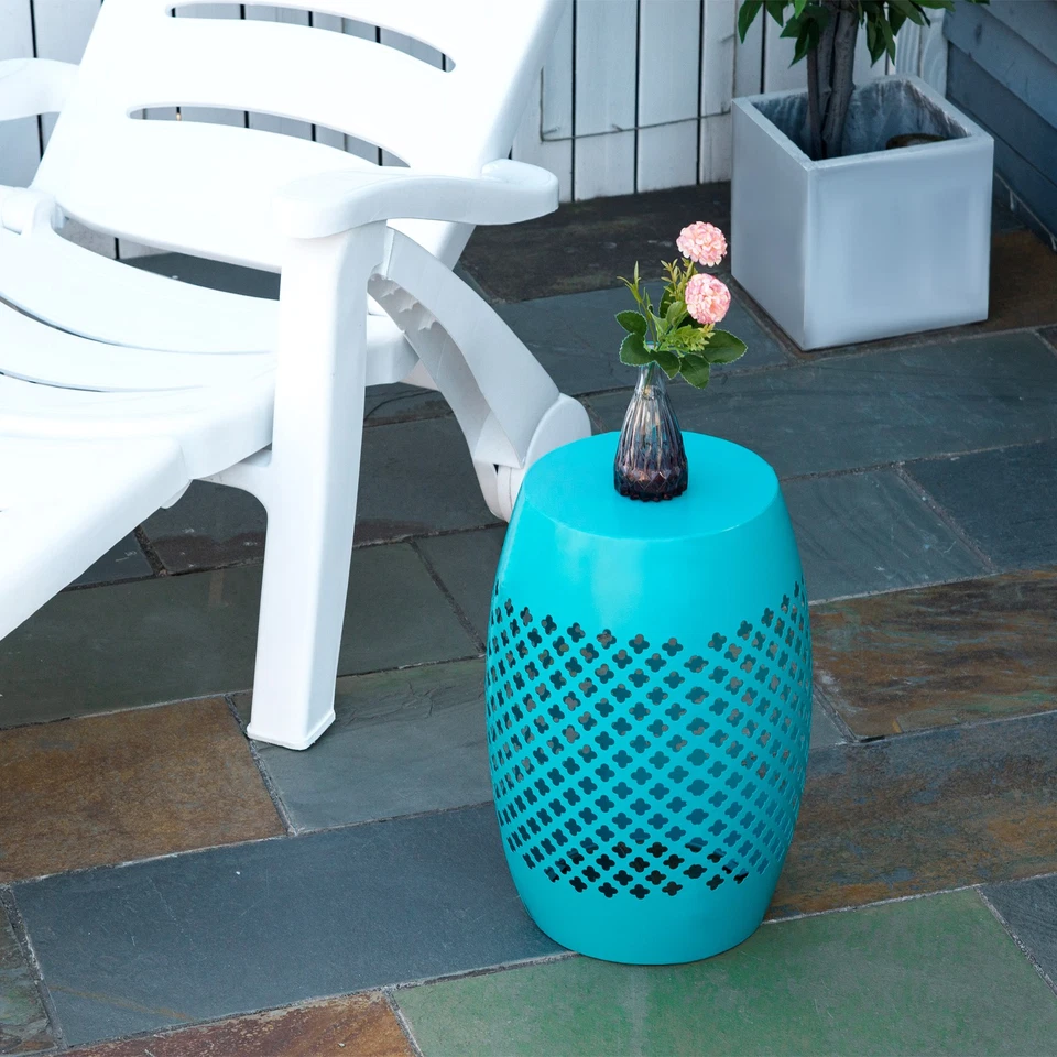 Mesa auxiliar redonda de acero para jardín exterior e interior Outsunny, tambor hueco Foto 1 de 1